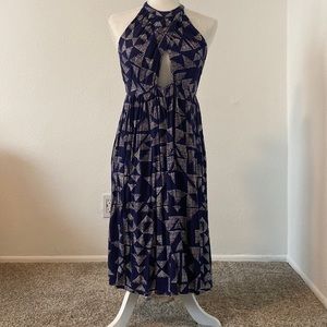 Splendid Navy and White Geometric Midi Dress